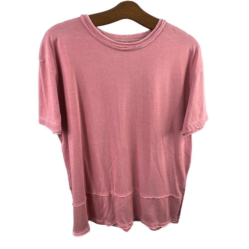 Pressbox Short Sleeve T-Shirt Women's S Crewneck Raw Trim Cotton Blend Pink